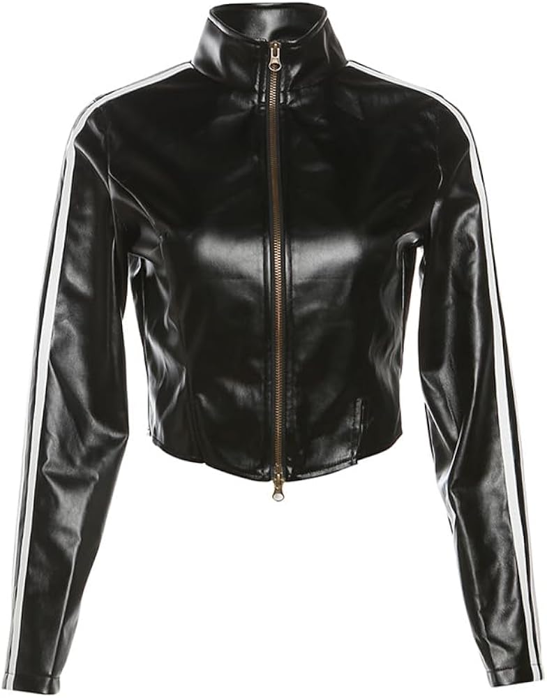 Goth Faux Pu Zipper Punk Y2k Autumn Crop Jackets Grunge Leather